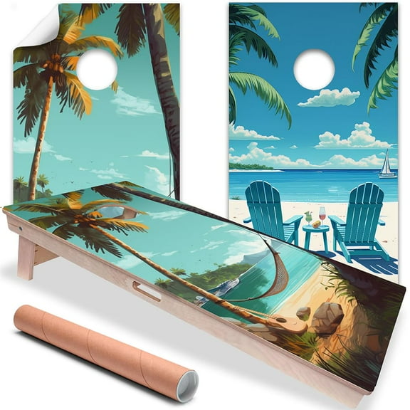 Cornhole Board Wraps and Decals for Boards Set of 2 Skins Professional Vinyl Covers Sticker Another Day in Paradise Beach House Cornhole Wraps Stickers Cornhole Skins Cornhole Wraps for Boards