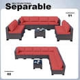 thumbnail image 4 of Gotland Outdoor Patio Furniture Set 9 Piece Sectional Rattan Sofa Set Rattan Wicker Patio Conversation Set with 8 Seat Cushions and 1 Tempered Glass Table,Red, 4 of 5