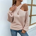 thumbnail image 2 of Oksale Sexy Criss Cross Neck Sweaters for Women Trendy Cold Shoulder Knit Sweater Loose Long Sleeve Jumpers Slouchy Pullover Tops Pink XXL, 2 of 5