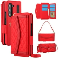 Dteck for Samsung Galaxy Z Fold 6 Wallet Case with S Pen Holder for Women, Crossbody Wallet Z Fold 6 Phone Case with 12-Card Slots, PU Leather Flip Case with Strap Wristlet & Shoulder Strap,Red