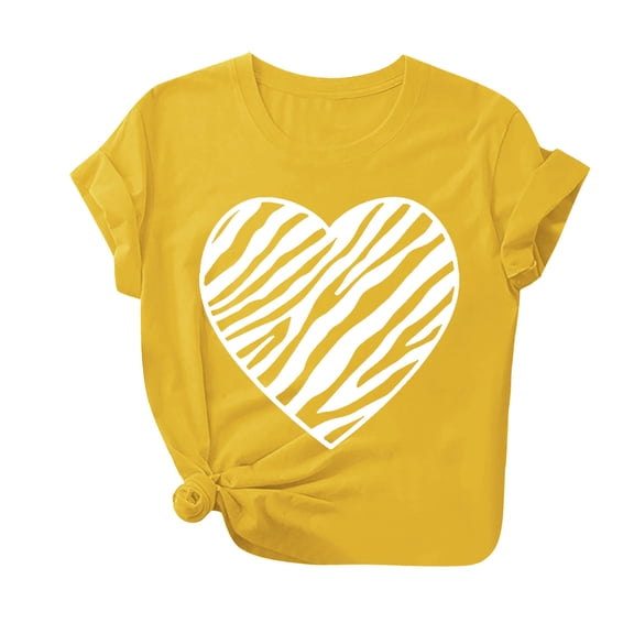 Charella Short Sleeve Shirts for Women Valentines Day Gifts Crewneck T-shirt 2025 Trendy Tops,Yellow,XL