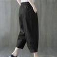 thumbnail image 4 of CLOISE Capris for Women Athletic With Pockets Cotton Linen Capris Pants Athletic Mid Rise Lounge Capris Pull On Cropped Pants Loose Elastic Waist Cropped Trousers Solid Summer Black, 4 of 6