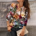 thumbnail image 3 of Bbyeadc Blouses for Women Dressy Casual 3/4 Length Sleeve Button Trim Tops Floral Print V Neck Tee Business Summer Pullover,Purple(XL), 3 of 6