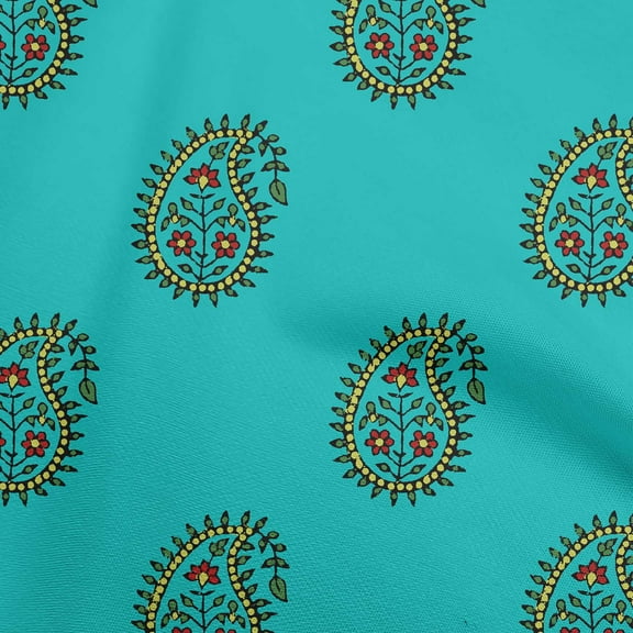 oneOone Rayon Turquoise Blue Fabric Block Sewing Material Print Fabric By The Yard 56 Inch Wide-DU