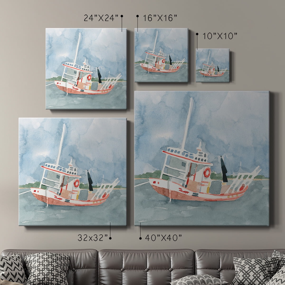 Wexford Home Bright Fishing Boat II-Premium Gallery Wrapped Canvas, 10" x 10" - Ready to Hang