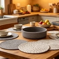 thumbnail image 6 of Round Cotton Yarn Placemats, Handwoven Heat Insulation Mat 10 Inch for Hot Dishes Pots Pans, Kitchen Table Protector & Home Decor for Dining, 6 of 7