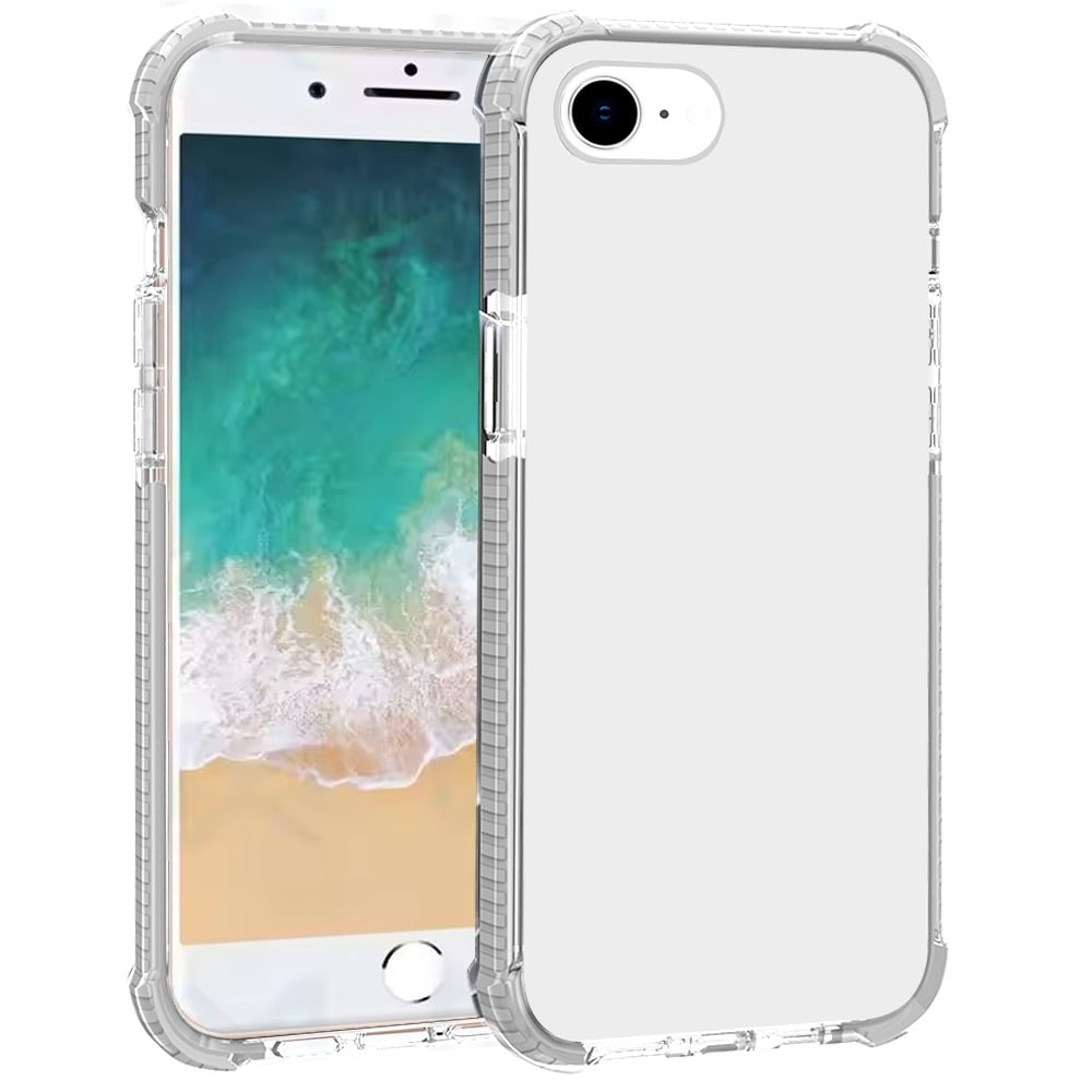 For Apple iPhone 16e Case, Hybrid Transparent Acrylic Rubber Gummy Hard PC Silicone TPU Color Bumper Frame Shockproof Phone Cover (Clear / White)