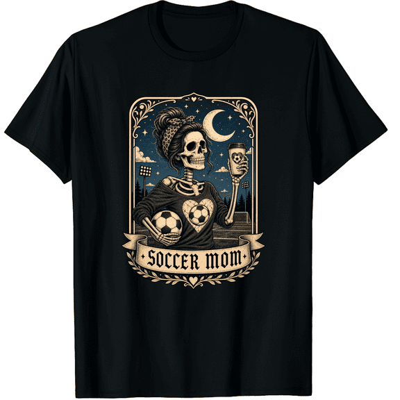 KeHetSoft Women's Moonlit Skeleton Soccer Mom Cotton Graphic T-Shirt