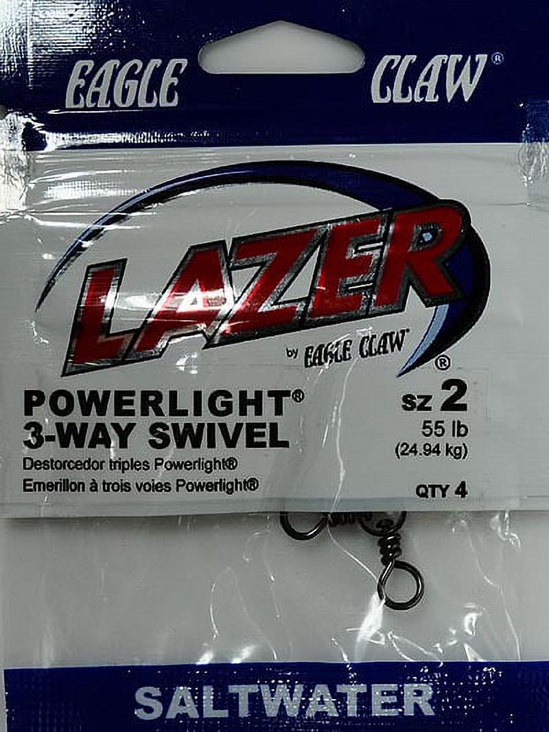 Eagle Claw Lazer Sharp 55 lb. Powerlight 3-Way Swivel, Size 2, 4 Pack