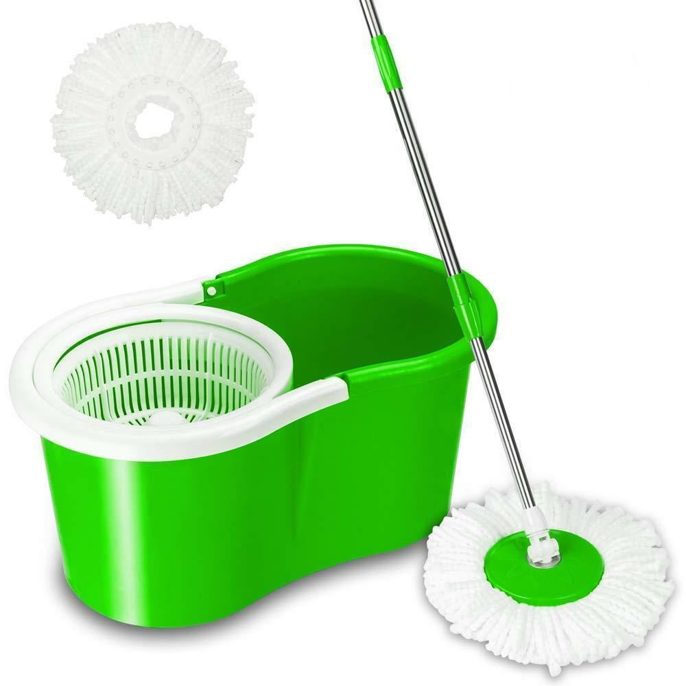 Magic 360°Floor Mop Bucket Rotating Head Easy Spinning 2 Head Microfiber Clean 