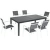 Hanover Naples 7-Piece Outdoor Dining Set w/ 6 Sling Chairs in Gray/White and 40" x 118" Expandable Dining Table