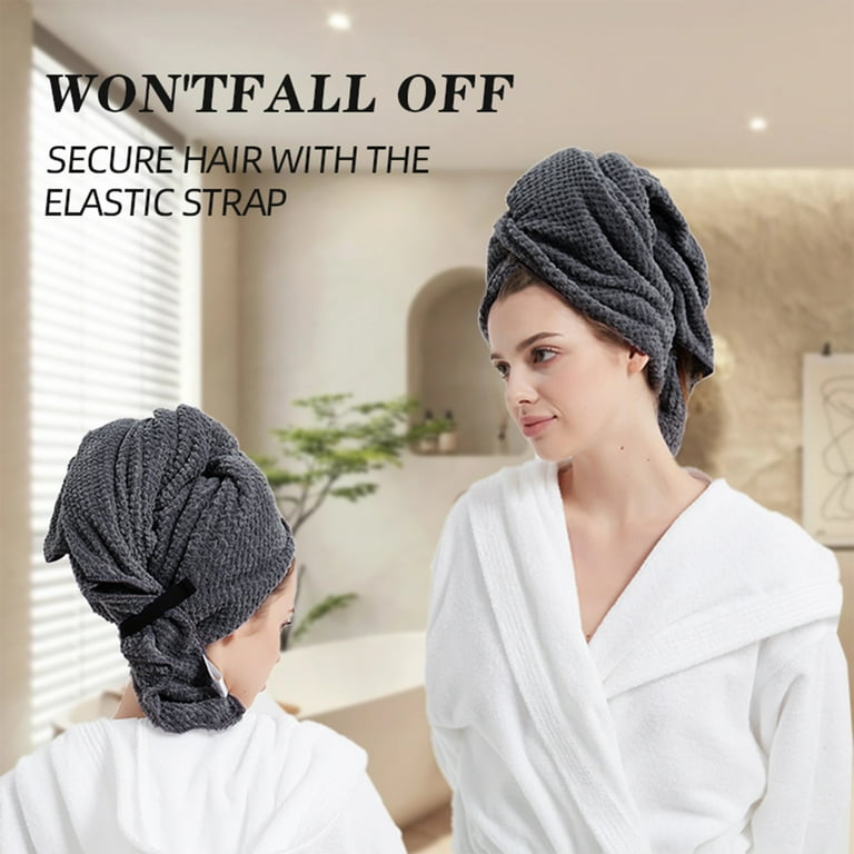 Microfiber Hair Towel Wrap For Hair Drying Towel With Elastic Strap Fast Drying Hair Turbans For Wet Hair Long Thick Curly Hair Super Soft Hair Wrap Towels Beauty Skin Care Products