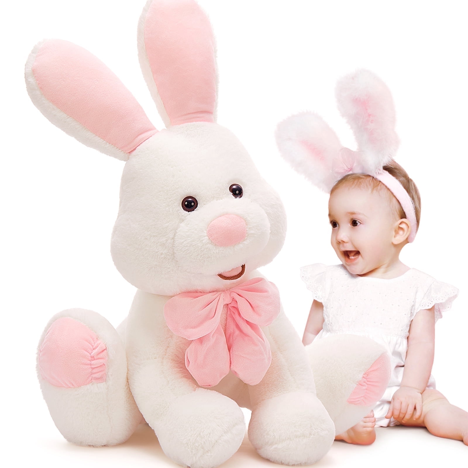 MorisMos Giant Bunny Stuffed Animal, 31.5'' Large Pink Rabbit Plush Toy with Pink Ears