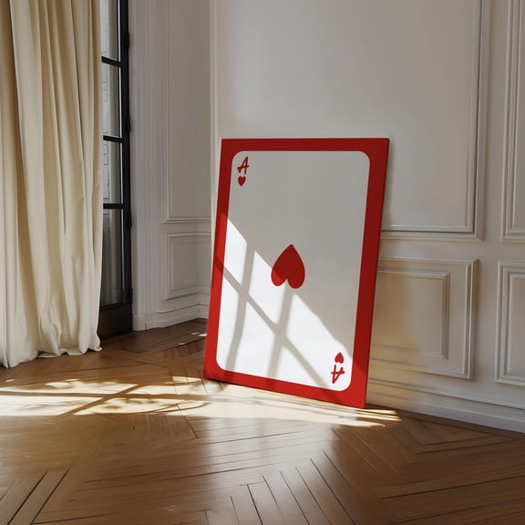 Ace Of Hearts Art, Red Playing Card Wall Decor, Vintage Poker Room Poster, Love Symbol Print Wall Art, Modern Wall Decor, 8x12 UNFRAMED