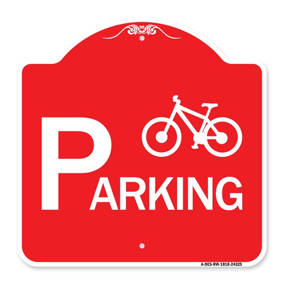SignMission A-DES-RW-1818-24325 18 x 18 in. Designer Series Sign - Bicycle Parking with Graphic, Red & White