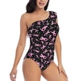 thumbnail image 3 of Gaeub Breast Cancer Awareness (2) Women's One Shoulder Ruffle Tummy Control Swimwear for Swimming Surfing Beach Party - Medium, 3 of 8