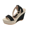 thumbnail image 2 of CQONEPT Platform Wedges Sandals for Women, Ankle Strap Open Toe Wedge Espadrilles Sandals, Ankle-Strap Comfortable Casual Summer Wedges Shoes Espadrilles Heel Shoes Size 5 Black, 2 of 6