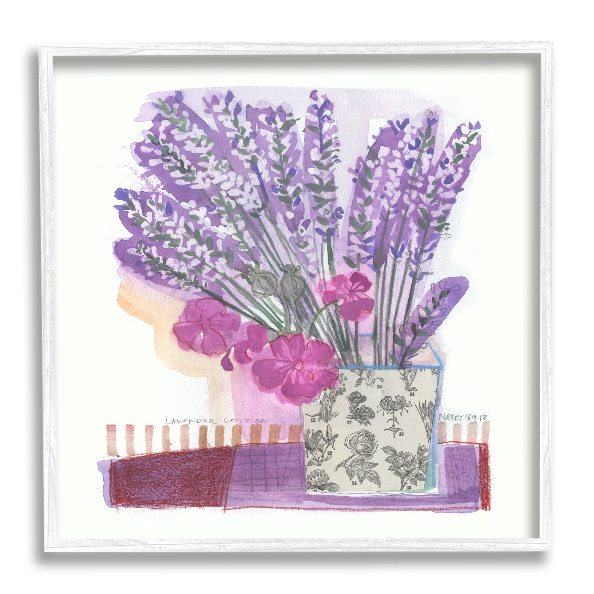 Stupell Industries Collaged Lavender Sprigs Bold Mixed Flower Blossoms Painting White Framed Art Print Wall Art, Design by unknown