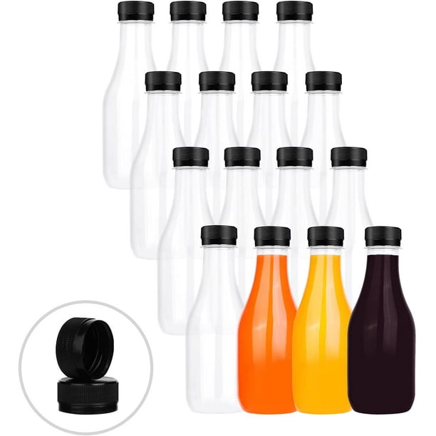 Lot de 12 bouteilles en plastique transparent réutilisables avec bouchon  noir - 237 ml