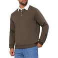 thumbnail image 4 of INSPIRE CHIC Men's Contrast Collared Long Sleeves Pullover Polo Sweatshirt 2XL Brown, 4 of 6