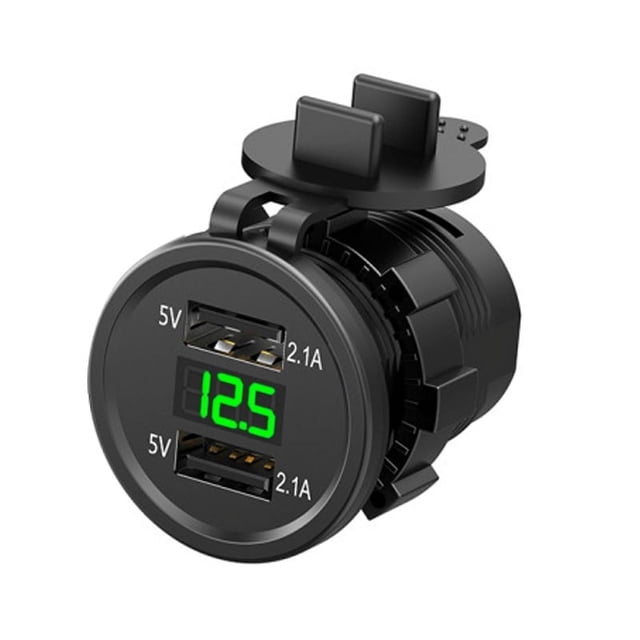Cargador USB dual para motocicleta, voltímetro digital eléctrico de 12 V, piezas de carga rápida para teléfono, tableta y GPS, color verde