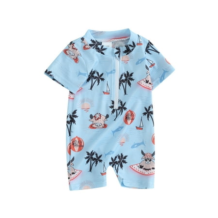 

ESASSALY Baby Boys Rash Guard Short Sleeve Tree Fish Print Summer Jumpsuit