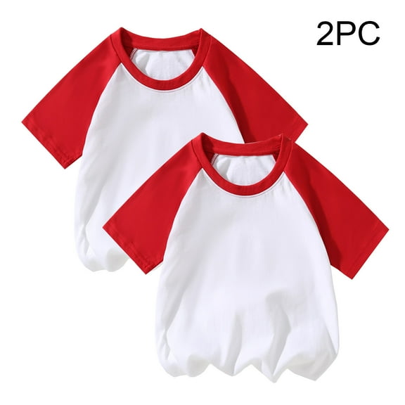 2 Pack Toddler Baby Girls Boys Short Sleeve Shirts Raglan Shirt Baseball Tee Cotton T-Shirt for 2-12 Years