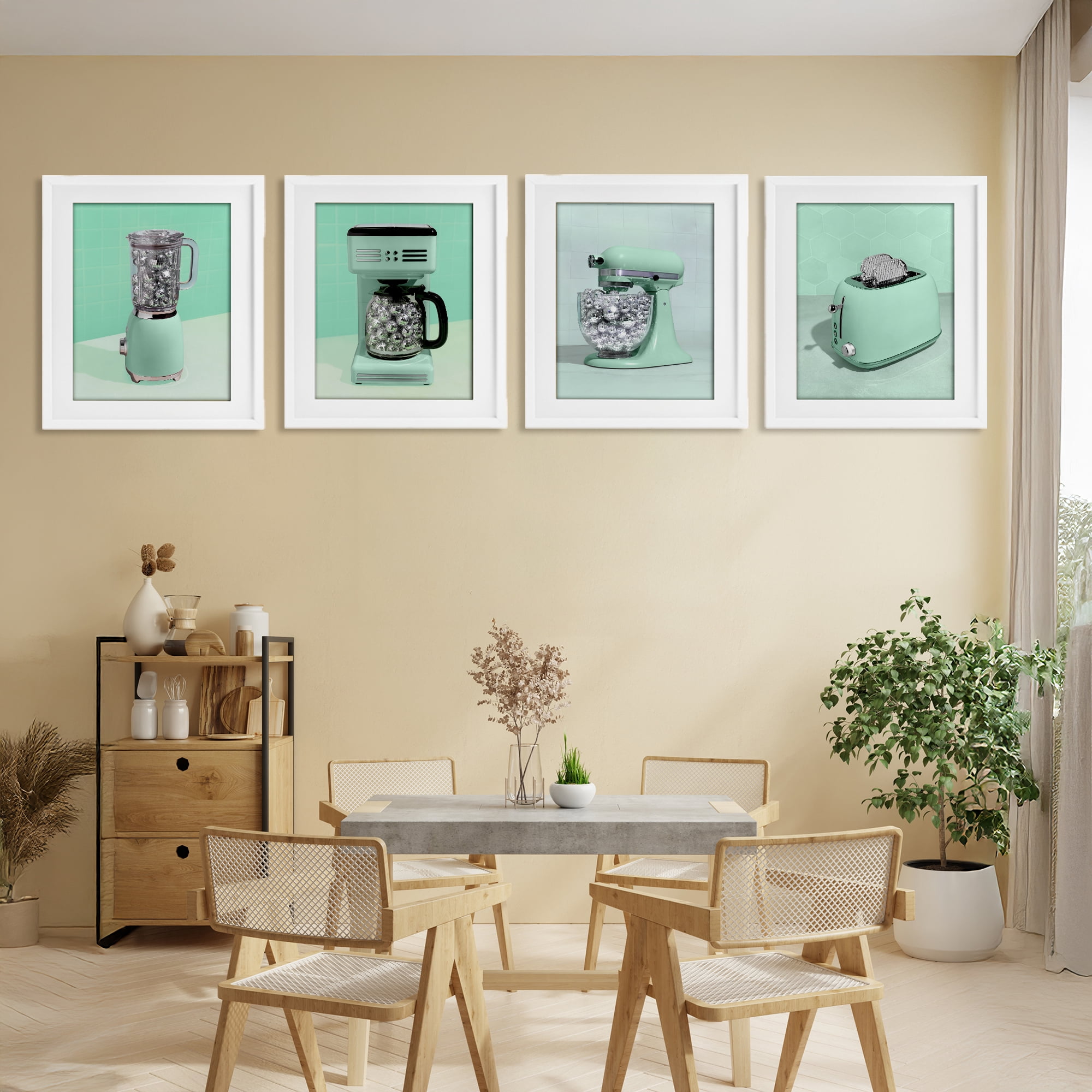 Stupell Industries Disco Drink Blender over Green 4 Piece White Framed Print Under Glass Set, design by LISH Creative
