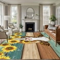 thumbnail image 2 of 5x8 Area Rugs for Living Room, Farmhouse Cow Non Slip Area Rugs for Kitchen Bedroom Entryway, Vintage Country Sunflower Teal Brown Wooden Washable Carpet Runner Rug Floor Mats for Bedroom Home Decor, 2 of 9
