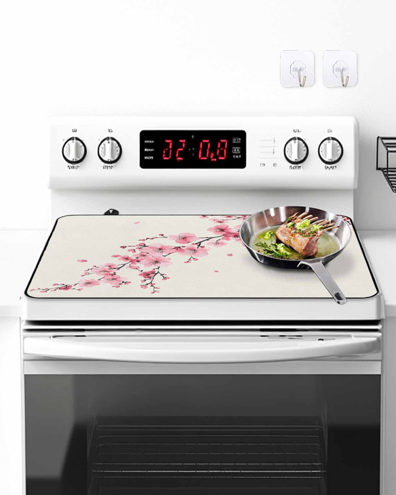 Stove Top Covers for Electric Stove, Cherry Blossoms Glass Stovetop Cover Protector, Pink Flower Floral Spring Nature Country Induction Cooktop Protector Oven Mat for Kitchen Countertop 24"x21"