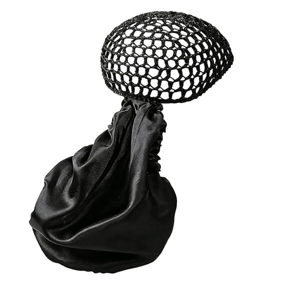 2 in 1 Adjustable Hair Wrap Cap, Double Layer Satin Sleep Bonnet, Breathable Mesh Hair Net Scarf for Braids, Curly Hair, Black