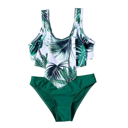 

Clearance! Gallickan 2 Piece Ruffle High Waisted Swimsuit Baby Teens Girls Swimwear Scollop Sleeveless Split Swimsuit Bikini Bathing Suit Swimming Set Sizes 1T-15T