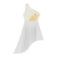 thumbnail image 5 of iiniim Womens One Shoulder Lace Patchwork Tunic Overlay Lyrical Dance Dress White S, 5 of 7