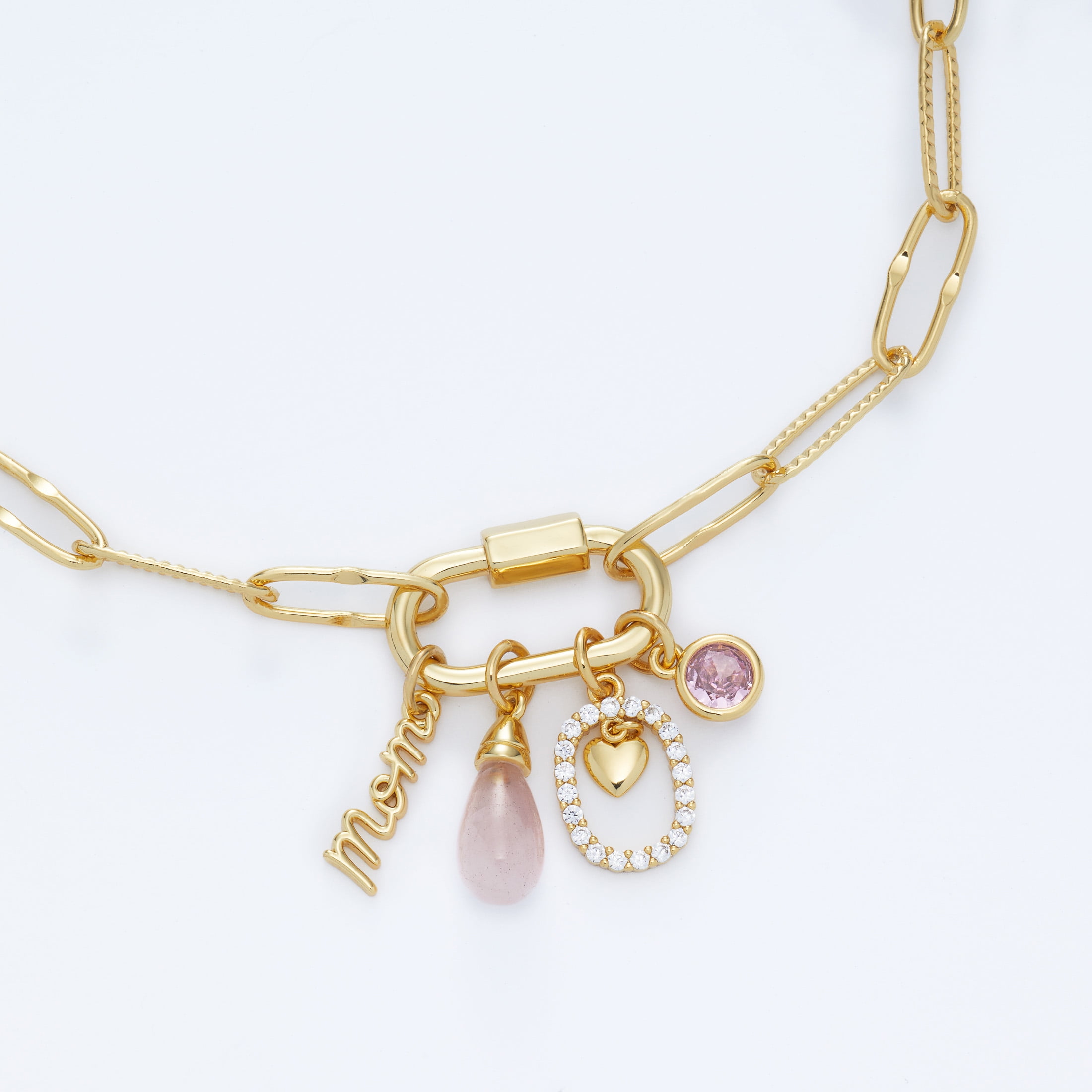 Believe by Brilliance Women's Gold Plated Carabiner Charm Mom Bracelet