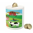 thumbnail image 3 of Cattle Piggy Bank, Cartoon Farmhouse Life for Animals Theme with Pig Cow Sheep Chicken and Duck Image, Ceramic Coin Bank Money Box for Cash Saving, 3.6" X 3.2", Multicolor, by Ambesonne, 3 of 4