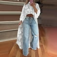 thumbnail image 2 of JGGSPWM Women Plus Size High Low Hem Shawl Round Neck Lace Short Front Long Back Casual Stretchy Knit T-Shirt Blouse See Through Top White S, 2 of 5