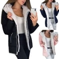 thumbnail image 3 of Women Winter Solid Color Pockets Zipper Hooded Jacket Thick Warm Loose Coat, 3 of 8