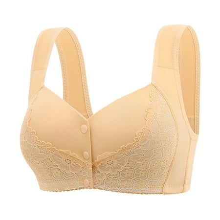 Hessimy Daisy Bra  Everyday Cozy Bras  Everyday Cotton Front Button Snap Bras Lace Unpadded Plunge Floral Easy Close Bras(Beige 46)