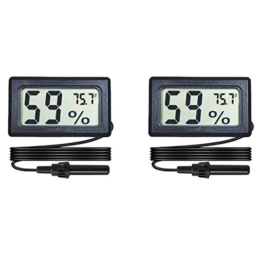 Veanic 2-Pack Mini Digital Hygrometer Thermometer Gauge with Probe Large Number LCD Display Temperature Fahrenheit Humidity Meter for Incubator Reptile Plant Terrarium Humidor Guitar Case Greenhouse 