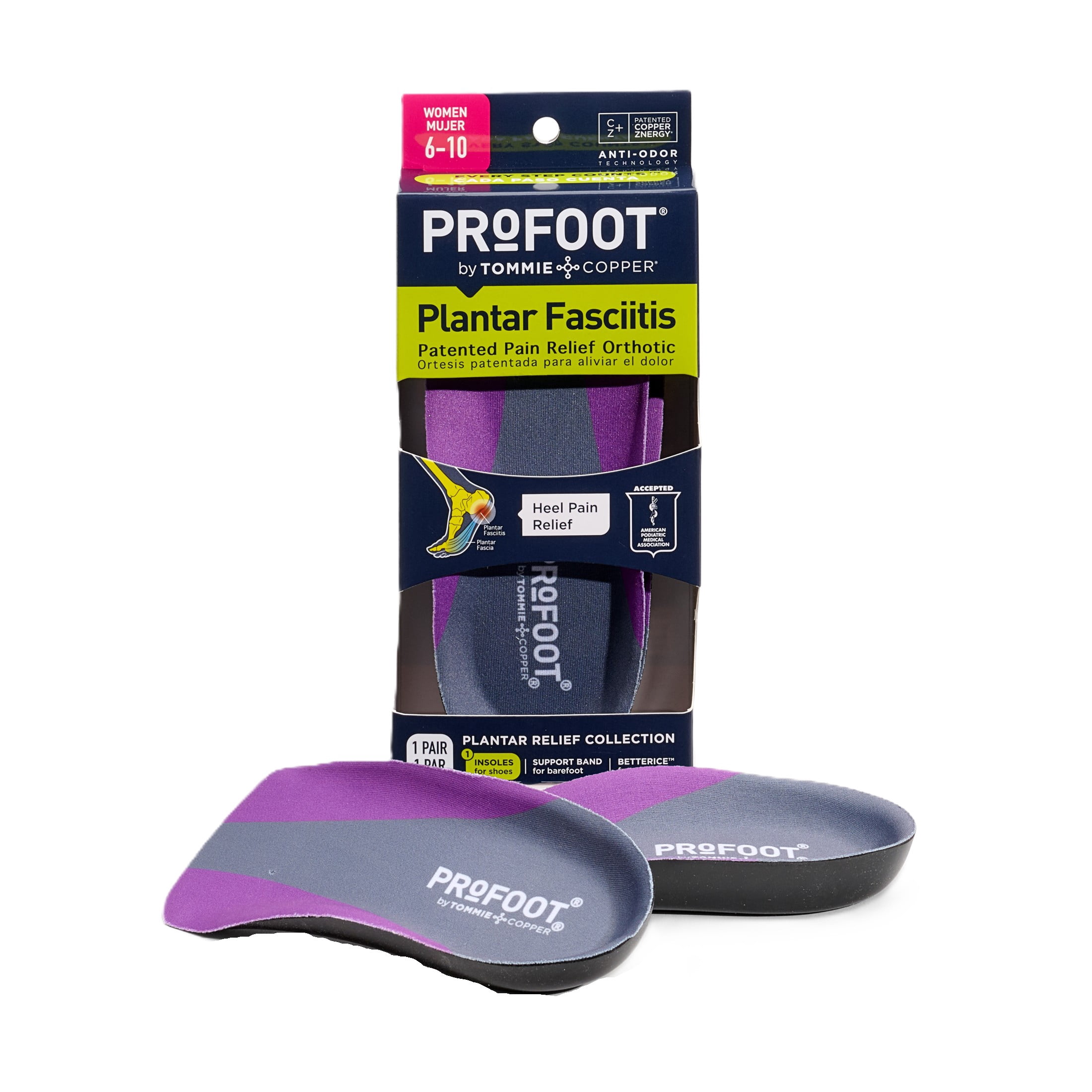 (3 pack) ProFoot Plantar Fasciitis Orthotic Insoles, Womens 6-11, 1 Pair