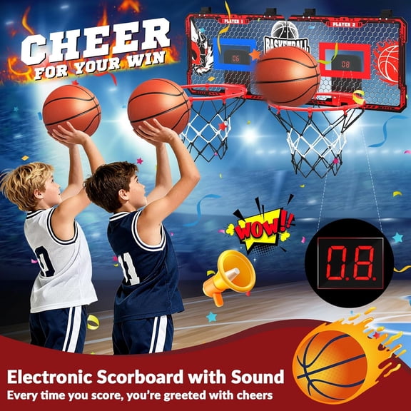 2-Player Basketball Hoop Over The Door Indoor with Balls, Mini 2-Player Basketball Hoop with Sound丨 LED Scoreboard丨2 Modes, Kids Boys Toys for 3 4 5 6 7 8 9 10 11 12 Years Old