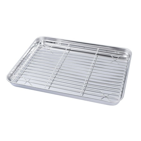 

2 Pieces/Set Rectangular Baking Tray Stainless Steel Baking Pan Sheet with Removable Cooling Rack - 31x24x2.5cm