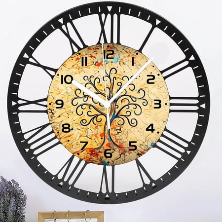 Iron Vintage Wall Clocks Battery Operated,Life of Tree Clock for Living Room,Decorative Wall Clock for Living Room,Bedroom,Bathroom,Kitchen,10 Inch Style 10×10inch(25×25cm)