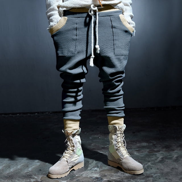 Mefallenssiah Men'S Solid Color Sport Loose Pleated Small Legs Lace-Up Solid Color Full Length Pants