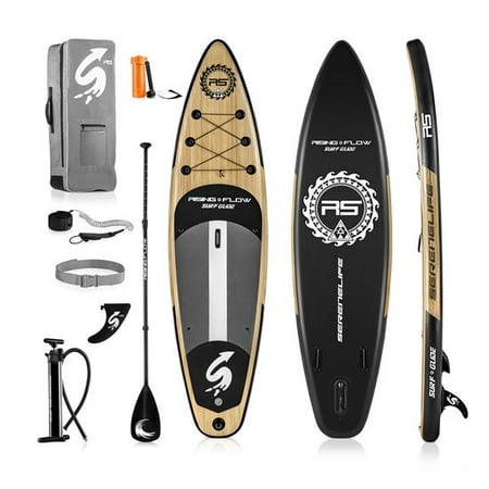 SereneLife Inflatable Stand Up Paddle Board (6 Inches Thick) with Premium SUP Accessories & Carry Bag | Wide Stance  Bottom Fin for Paddling  Surf Control  Non-Slip Deck | Youth & Adult Standing Boat