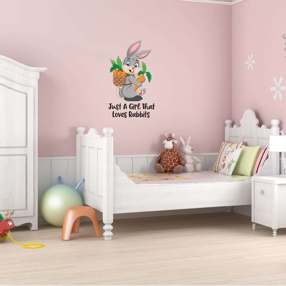 Just A Girl That Love Rabbits Bunny Carrots Basket BE KIND Garden Farm Chicken Cow Horse Farmer Ranch Egg Fox Hen House Pig Sheep Decorating Ideas Wall Decal Sticker - Size: 18 In X 30 In