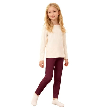 Byoo Solid Leggings for Big Girl Straight Leg High Rise Relaxed Slim Fit Capris Trousers Kids Soft Tights Pants Brick Red