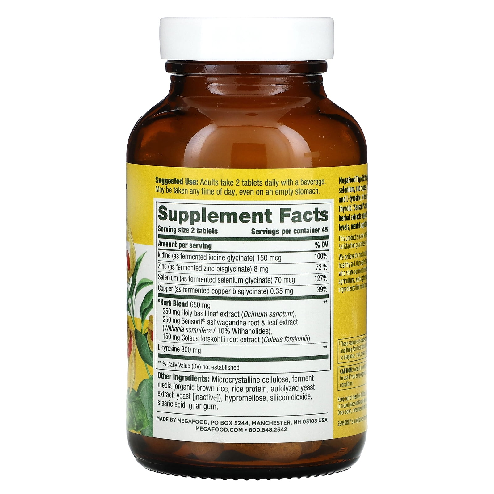 MegaFood Thyroid Strength - Ashwagandha, Zinc, Selenium, Iodine - Vegetarian - 45 Servings