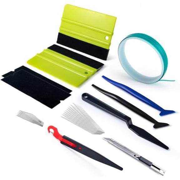 Knife Tape Window Tint Kit, 5M Finish Line and 2PCS Felt Squeegee with Felt Replacements, Vinyl Cutter Knife Utility Knife and 10PCS Blades, 2PCS  Squeegee Corner Squeegee Vinyl Wrap Tools
