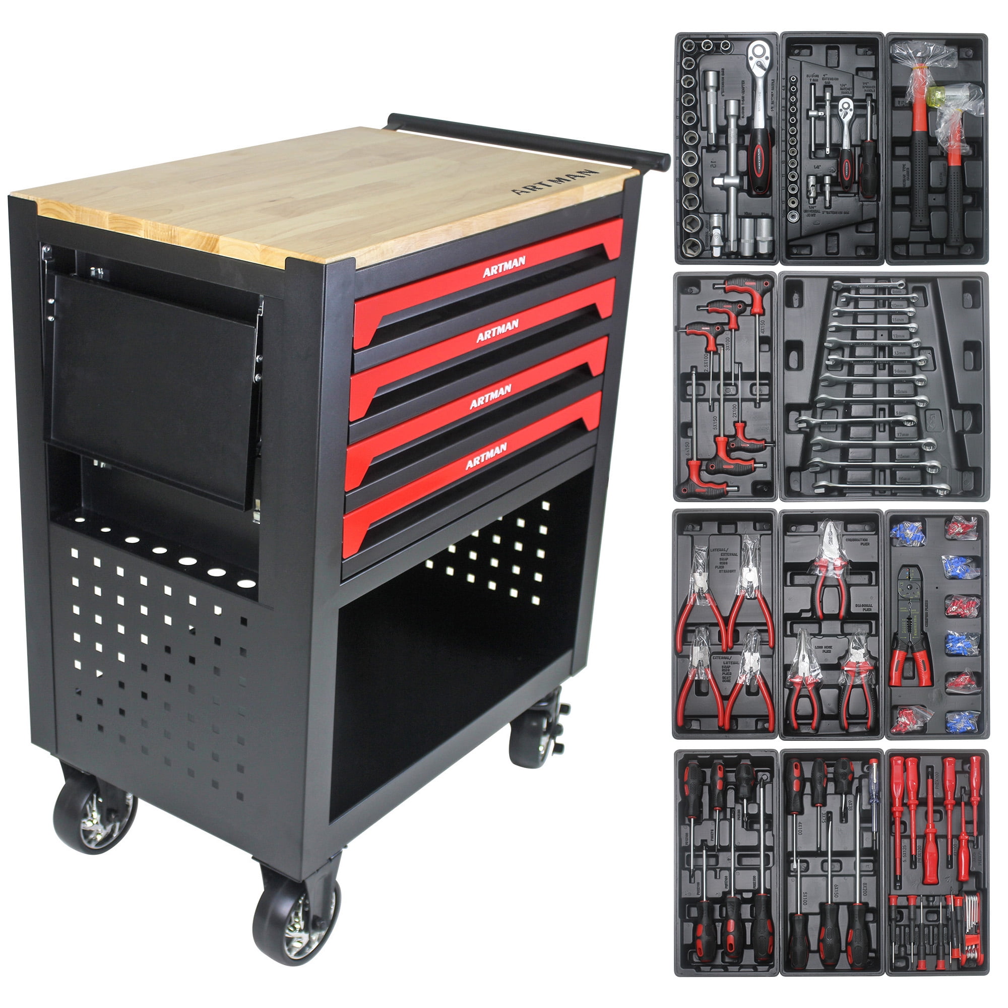 4 Drawer Multifunctional Steel Tool Cart Rolling Tool Cart with Tool
